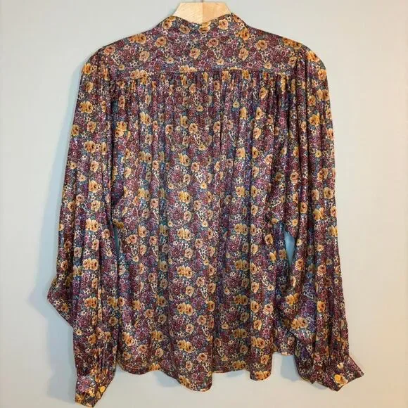 Women's Vintage Blouse Puffed Sleeves Gathered Cuffs Cottage Prairie Country L - Picture 2 of 10